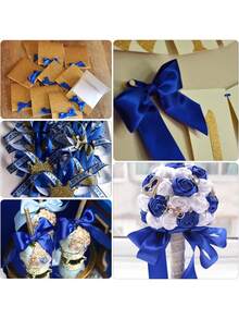 1 rollo de cinta de satén para hacer lazos hechos a mano, decoraciones de boda, envoltura de regalos, manualidades DIY, arreglos florales, suministros para fiestas en múltiples colores y anchos - azul real - Ver 8