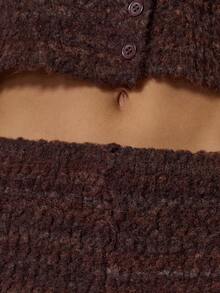 MUSERA 翻折腰带纹理针织迷你短裤，春季少女风，日常穿搭，可爱休闲，甜豌豆 - 棕色 - 查看 6