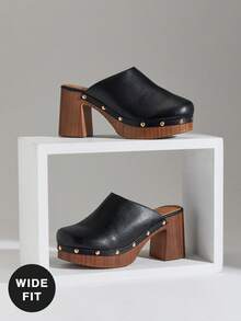 SHUZIA Women's Wide-Fit Thick Heel Fashion And Comfortable Slip-On Mules