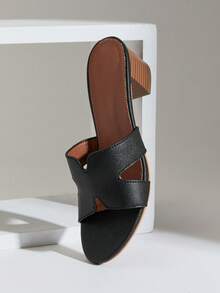 SHUZIA Women's Cut-Out Fashionable Comfortable Slide Heeled Sandals For Christmas Valentine's Day - Black - View 7