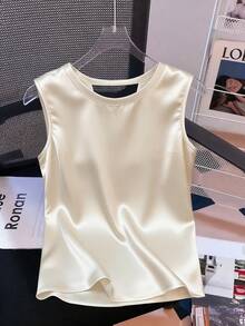 GlowEve 女士纯色蝴蝶结装饰优雅时尚吊带背心 - 香檳色 - 查看 3