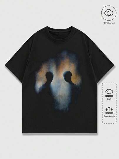 Academia Camiseta de manga corta con cuello redondo y estampado de figura de moda para hombre, verano