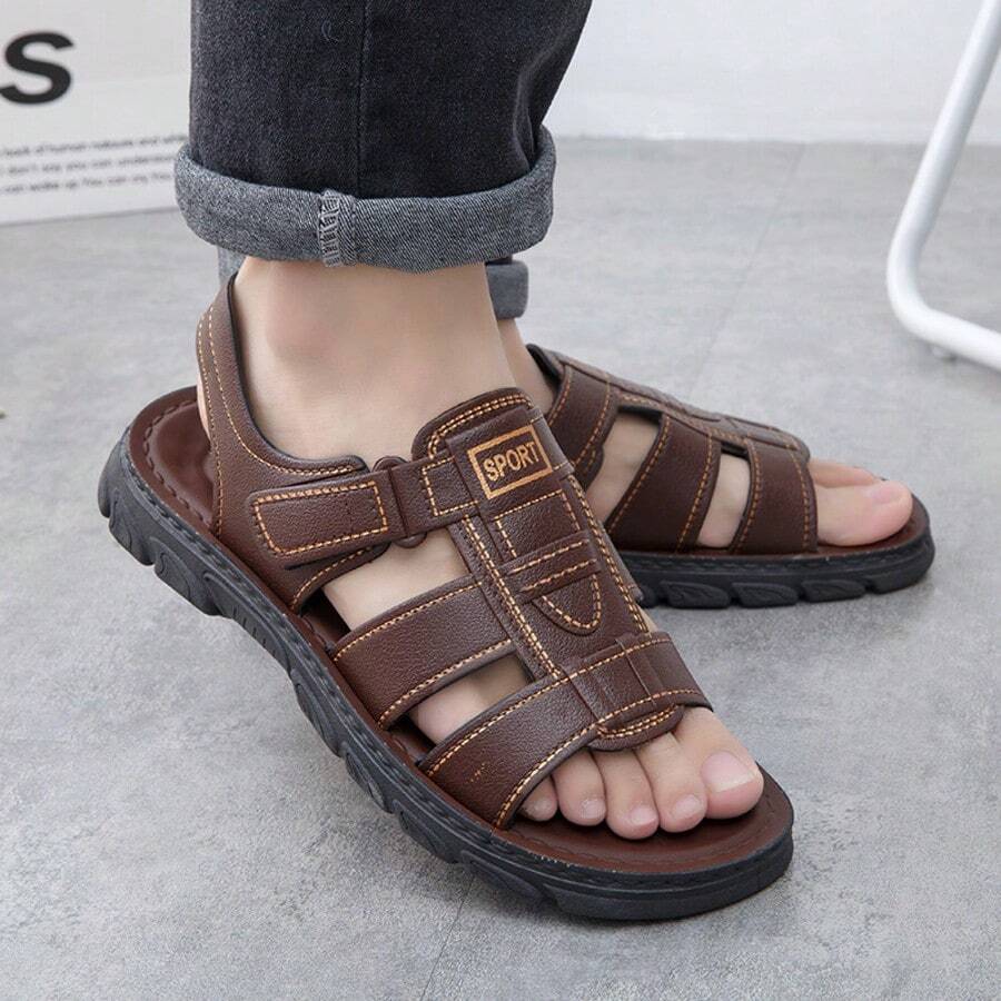 Zapatos planos para hombre elegantes y frescos, ropa de playa moderna para las salidas de verano: sandalias y chanclas para hombre. - Marrón - Ver 1