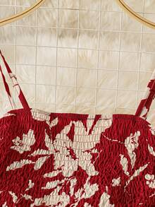 Franclia Women's Ditsy Floral Ruched Camisole And Mini Skirt 2-Piece Sexy Crop Top Set, Spring/Summer - Red - View 6