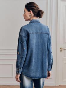 Anewsta 女士浪漫亮片长袖衬衫，时尚、迷人、性感，饰有水钻，适合情人节派对、度假等场合，蓝色 - 藍色 - 查看 3