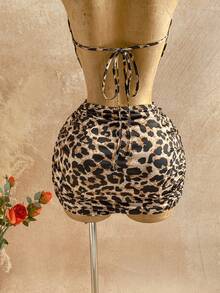 Soleia Vestido mini ajustado con escote pronunciado, decoración con cuentas y patrón vintage de malla, adecuado para fiesta de vacaciones, Navidad, cita, discoteca, estilo bohemio, vacaciones, otoño - Café integral - Ver 6