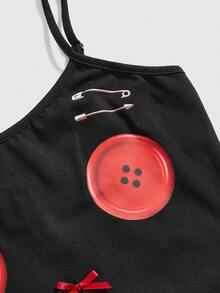 ROMWE Áo tank top nữ ôm sát in hình cánh dơi 3D 3D dễ thương kiểu Gothic với đôi mắt to và chiếc nơ. - màu đen - Xem 3