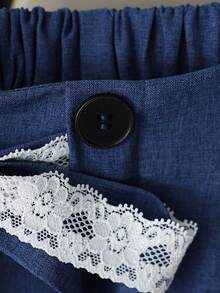 SHEIN Franclia 女士蓝色梭织面料长款直筒裤，优雅高腰设计，带腰带 - 藍色 - 查看 4