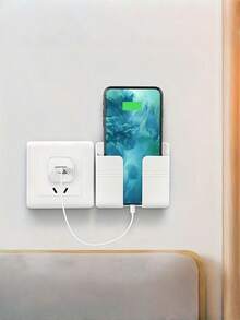 4件套白色塑料壁挂式手机支架收纳盒，带充电孔和遥控器支架，适用于家庭、办公室、厨房收纳，节省空间，必备单品 - 白色 - 查看 4