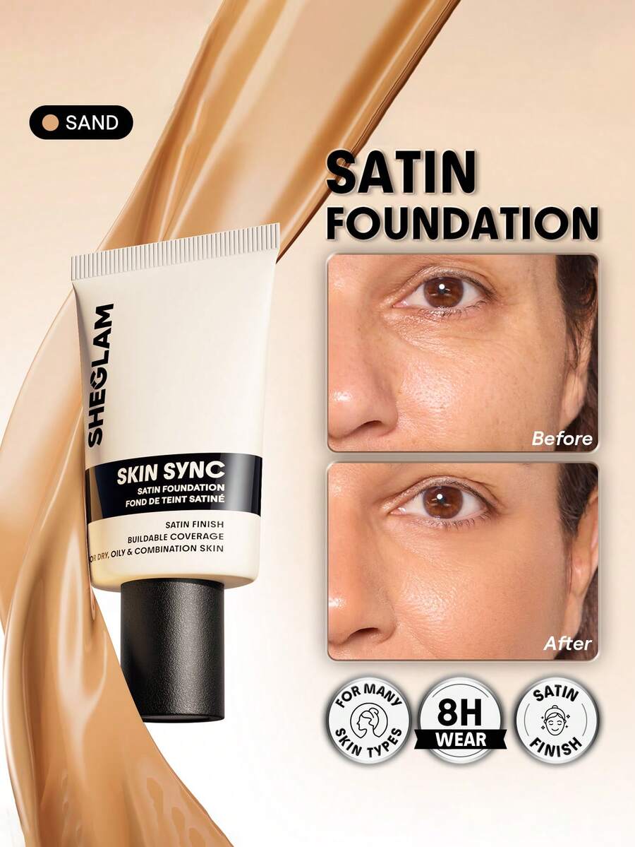 SHEGLAM Skin Sync Satin Foundation-Sand Brand Beauty Makeup Face Paint Cosmetic For Women Girls Perfect For Winter Spring Ideal For Y2K Fancy Fashion Suitable For Birthday Gift Party Ready Best Color - Sand - View 1