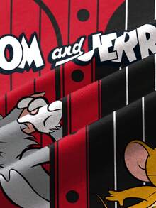 TOM & JERRY X SHEIN Tween Boy Striped & Cartoon Graphic Color Block Round Neck Short Sleeve T-Shirt - White - View 7