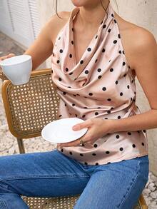 Cévolie Women's Vintage French Polka Dot Draped Neck Backless Camisole, Spring/Summer - Champagne - View 6