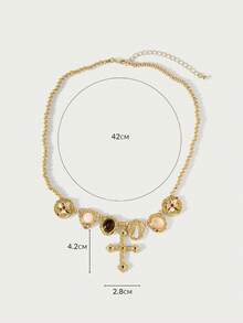 Glisma 女士项链，复古风格，优雅，宝石镶嵌，高级质感，复古风，适合妈妈/女士/女孩/母亲佩戴，十字架设计，性感/优雅，适合夏季/海滩/舞会等场合，多层设计，宝石/串珠/水晶，吊坠/粗款 - 彩色 - 查看 7