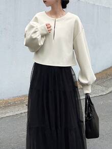 FRIFUL Bộ 2 váy xếp tầng bằng vải lưới phối màu tương phản dành cho nữ. - màu đen - Xem 3