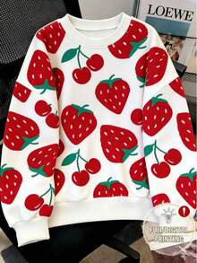 Resyla 女士草莓樱桃印花圆领长袖卫衣