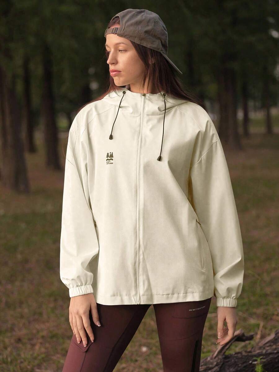In My Nature Women's Solid Color Hooded Casual Jacket - White - View 1