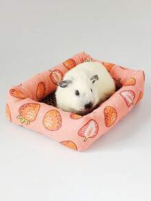 1pc S/M Fruit Print Canvas Durable Scratch-Resistant Hamster Nest Mat, Not Machine Washable, Suitable For Small Pets Squirrel Chinchilla Sleeping Bed, All Season - Multicolor - View 4