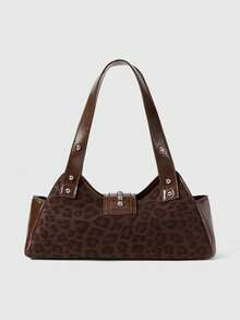 ROMWE Grunge Punk Fashion Leopard Print Studded Beaded Single Shoulder Tote Bag - Coffee - View 2