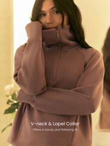 GLOWMODE Modal Get Comfy Ultra-Soft Smooth Loose Fit Contour Seams Adjustable Hem Zipper Pockets Half-Zip Pullover Daily Casual Wear Fall Winter - Warm Clay - View 4