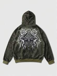 ROMWE MEN 男士休闲十字图案连帽卫衣 - 黑色 - 查看 3