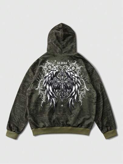 Felpa con cappuccio casual da uomo con grafica a croce