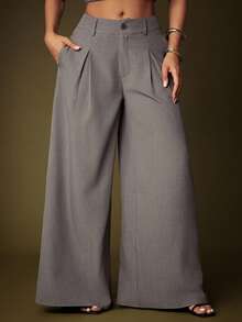 Vixey High Waist Pleated Extreme Wide Leg Pants - Dark Grey - View 2