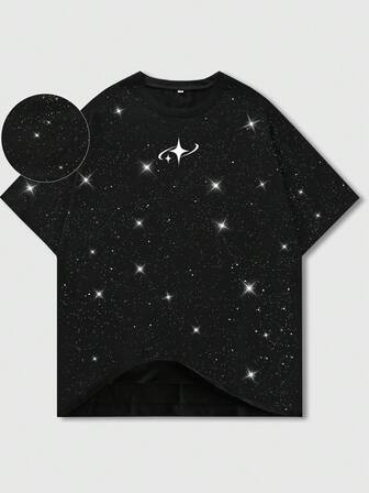 T-shirt décontracté à col rond à manches courtes avec imprimé étoiles pour hommes