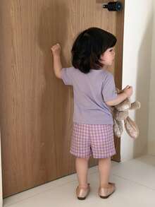 SHEIN 2pcs/Set Baby Girls' T-Shirt Set, Purple Casual Style Daily Fashion Versatile All-Match Cute Elegant Outfit, Suitable For Spring, Summer, Autumn - Purple - View 2