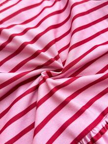 THE POWERPUFF GIRLS X SHEIN Baby Girl Casual Striped Cartoon Pattern Ruffle Hem Long Sleeve Dress, Autumn - Pink - View 6