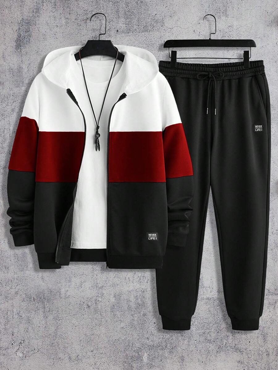 EASEVO Bộ áo hoodie và quần dài nam phối màu tương phản, phong cách thường ngày. - Nhiều màu - Xem 1