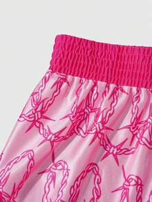 ROMWE MEN Street Life Men's Thorn Print Elastic Waist Loose Casual Boxing Shorts - Pink - View 3