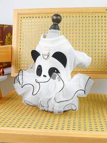 PETSIN 1件宠物服装，刺绣可爱熊猫卡通图案蓬蓬裙，猫狗通用公主风连衣裙 - 黑與白 - 查看 6