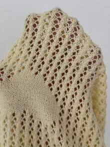 Elenzga Women's Spring/Summer New Heart Pattern Cardigan, Crew Neck, Casual, Fashionable, Sweet, Soft, Cream Yellow, Fitted Regular Style Knit Top - Yellow - View 7