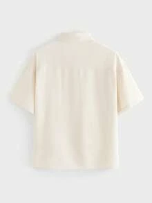 EASEVO Plus Size Men's Solid Color Loose Casual Front Button Down Shirt - Apricot - View 10