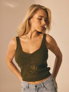 Aralina Women's Casual Sleeveless Knit Top With Ruched Front Perfect For Summer Styling And Beach And Party - Dark Green - View 9