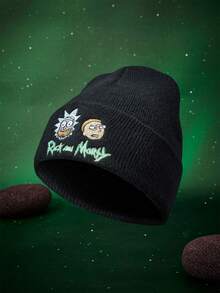 Rick and Morty X SHEIN 1pc Knitted Beanie Hat With Cartoon Embroidery, Fashionable Street Riding Gift Choice - A - View 4
