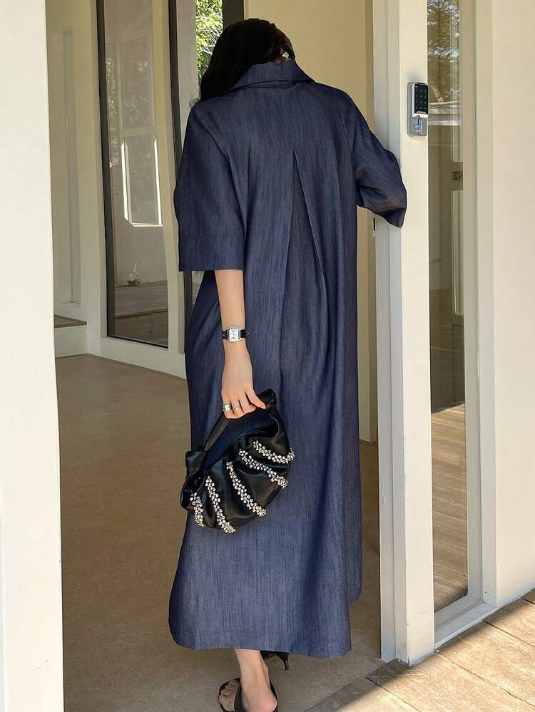 Women's Solid Color Draped Neck Elegant Commuter Dress Maxi Dress Sundress