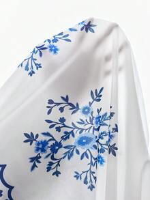 SHEIN Đầm Abaya Ramadan thoải mái, tối giản, cổ điển, họa tiết hoa, viền sóng, màu xanh dương, dành cho bé gái tuổi teen. - màu đen - Xem 10