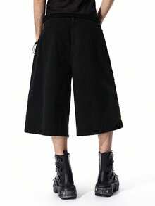 ROMWE MEN Street Life Spring/Summer Casual Graphic Men'S Flame Embroidery Cargo Denim Shorts - Black - View 3