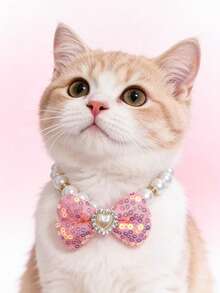 PETSIN 1 Piece Pet Bowknot Pearl Necklace; Adjustable Neck Circumference; Cat Necklace; Dog Necklace; Pet Accessories; Pet Supplies