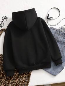 Áo sweatshirt nữ tuổi teen phong cách đường phố thường ngày, lót giữ nhiệt, họa tiết da báo, ấm áp, thoải mái, phù hợp mặc hàng ngày đến trường, mùa thu đông. - màu đen - Xem 2