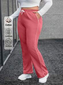 Pantalones de chándal informales y holgados con cordón en la cintura para tallas grandes - Rosa vieja - Ver 1