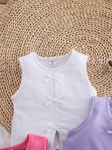 SHEIN Genkimix Kids 女童纯色蝴蝶结装饰简约吊带背心 - 彩色 - 查看 3