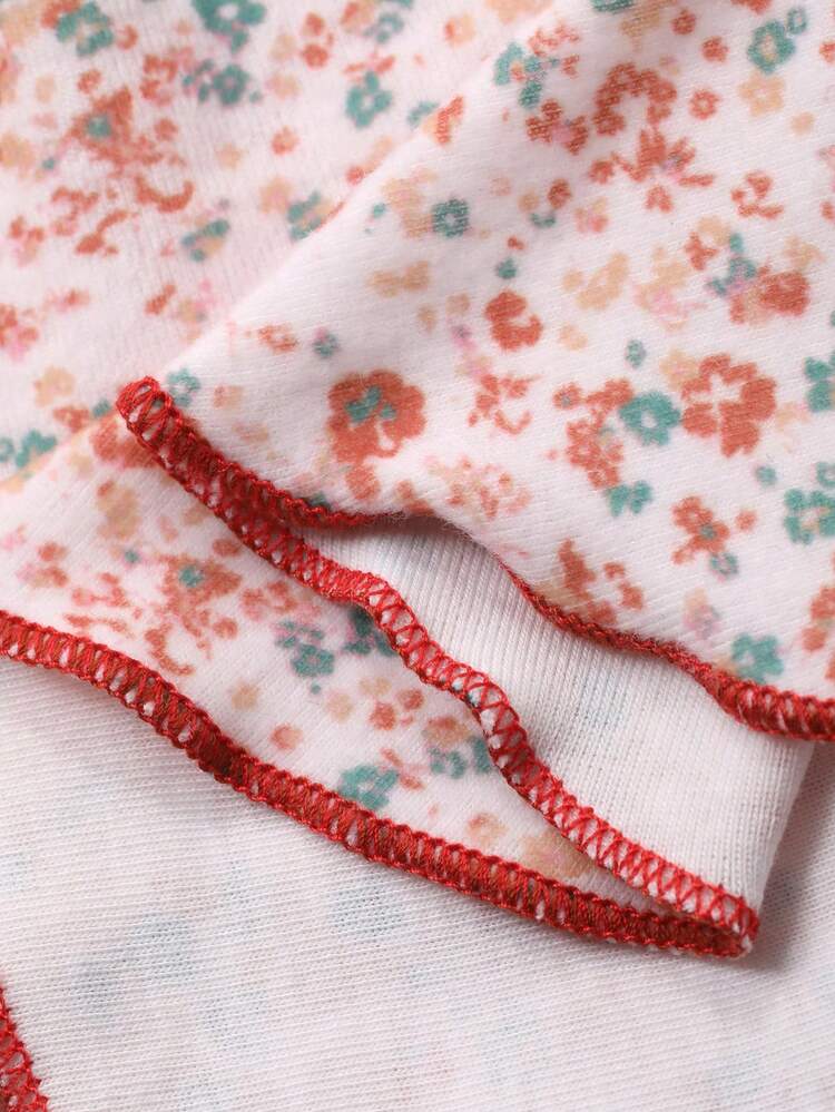 Ditsy Floral Contrast Trim Ruffle Sleeve Fitted Women Nightgown