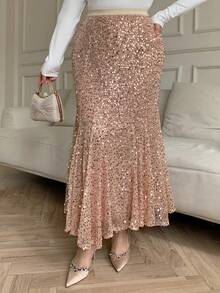 Dazy Plus Chân váy đuôi cá bằng chiffon đính cườm và thêu, cạp chun, màu vàng sang trọng, thích hợp cho các dịp trang trọng hoặc lễ hội. - Vàng - Xem 4