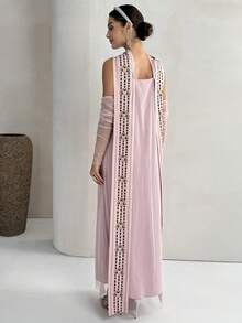 Yasmyna Women's Off-Shoulder Flowy Chiffon Patchwork Casual Party Dress - Pink - View 6