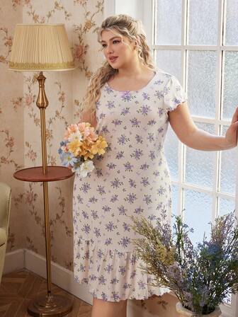 SHEIN Damen Große Größen Blume Muster Lässig Alltags Loungedress
