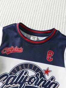 两件套男婴休闲复古字母数字徽章图案T恤上衣和短裤套装，适合夏季、赛车运动和返校季穿着。 - 彩色 - 查看 6