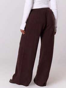 MUSERA Plus Solid Wide Leg Knit Pants - Coffee Brown - View 4