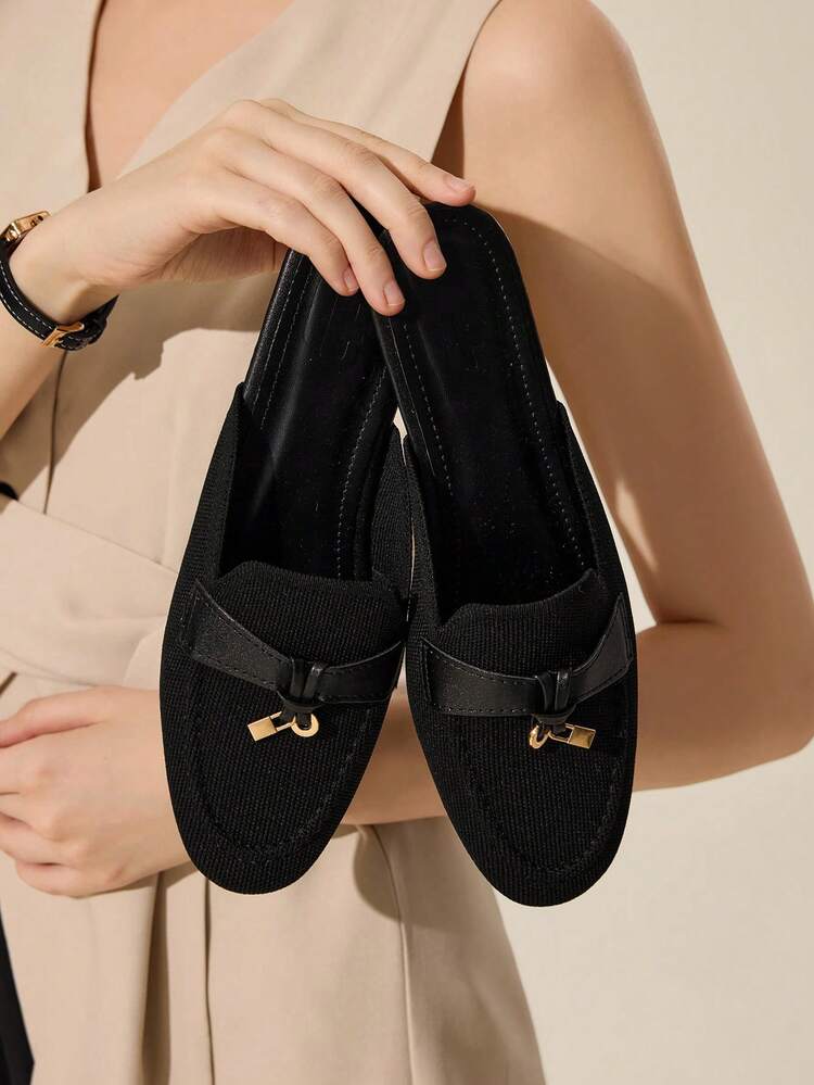 CUCCOO BASICS Women's Round Toe Flat Black Comfortable Versatile Commute Work Shoes, Breathable Mule Slip-On Flats For Christmas Spring Shoes